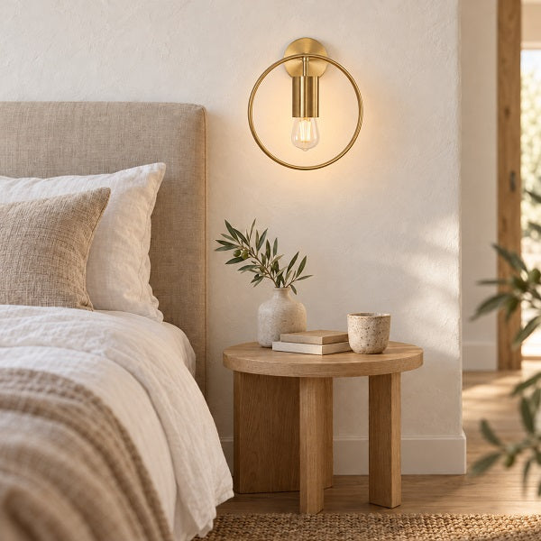 Aplique de Pared RING — Aro Dorado Cepillado, Ø28 cm