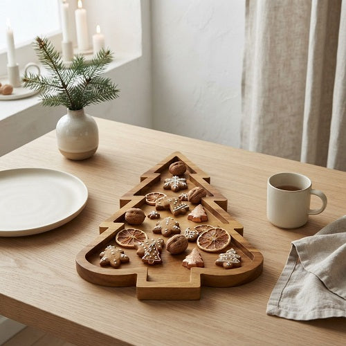 Bandeja Navideña GRAN — Madera con Forma de Árbol, 20 x 28 cm
