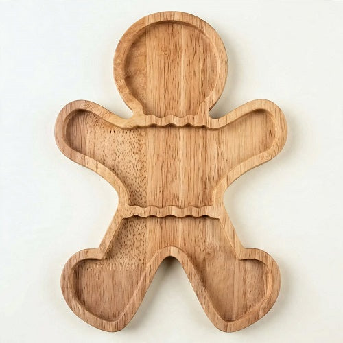 Bandeja Navideña PEPPAR — Madera Maciza con Forma de Hombre de Jengibre