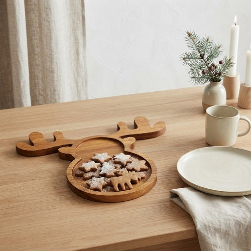 Bandeja Navideña REN — Madera con Forma de Reno