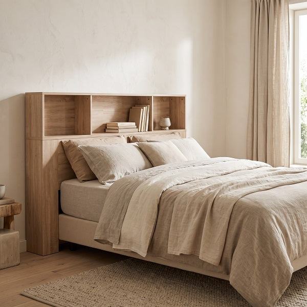 Cabecero LAGER — con Estantes de Almacenaje, Efecto Madera Natural, 140 cm