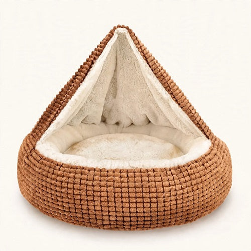 Cama para Mascotas VILO — Redonda con Manta, Marrón y Crudo