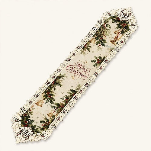 Pack de 2 Caminos de Mesa Navideños LOPARE — Encaje de Poliéster, 90x33 cm
