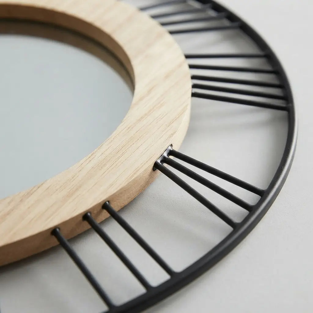 Espejo Redondo SOL D45cm — Madera y Metal Negro