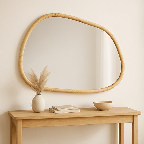 Espejo VIND2 — Asimétrico de Madera Natural 80x60 cm
