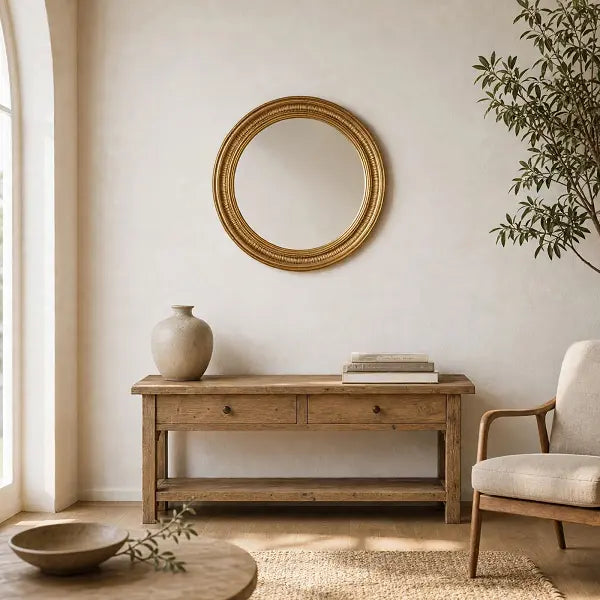 Espejo de Pared GYLLEN — Madera Acabado Dorado Ø80cm