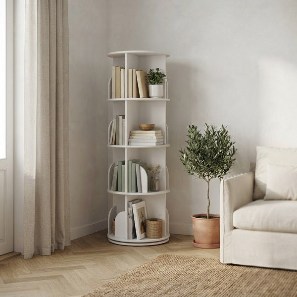 Estantería Giratoria VRIDA — Blanco, 4 Niveles, 118 cm