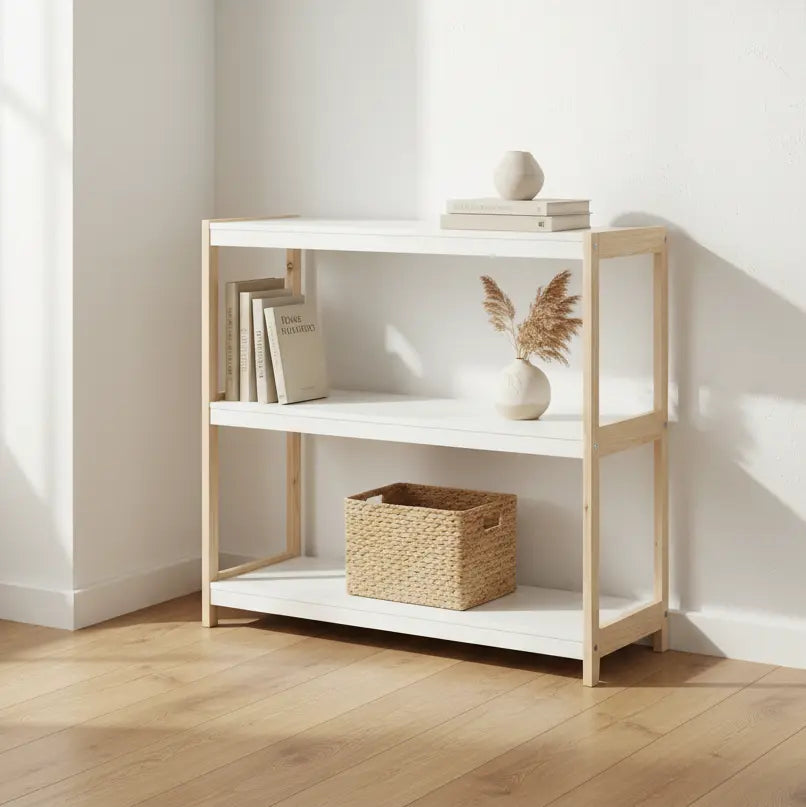 Estantería VIDA de Abeto — 3 Baldas, Blanco y Madera Natural
