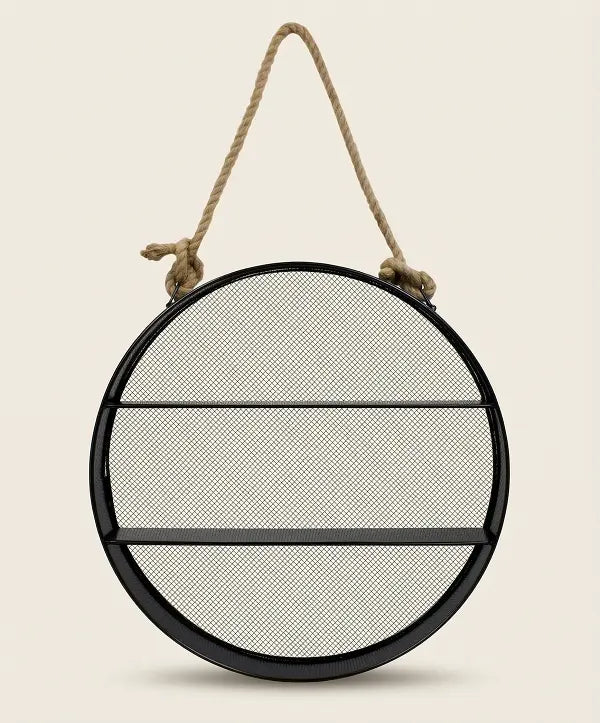 Estantería de pared SOLHUSEN ROUND metal negro y cuerda de yute