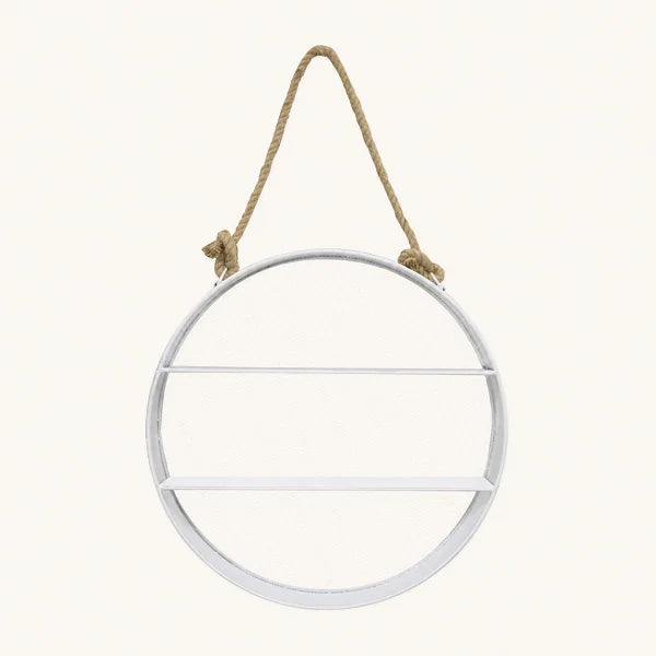 Estantería de pared SOLHUSEN ROUND metal blanco y cuerda de yute