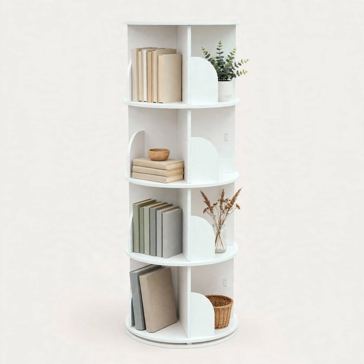 Estantería Giratoria VRIDA — Blanco, 4 Niveles, 118 cm