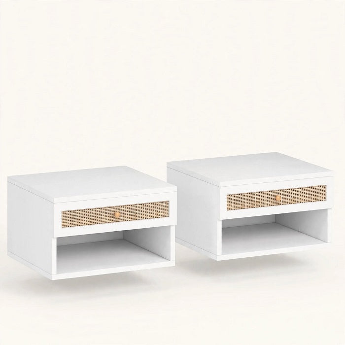 Set de 2 Mesitas de Noche HYLLA — Flotantes, Cajón y Nicho