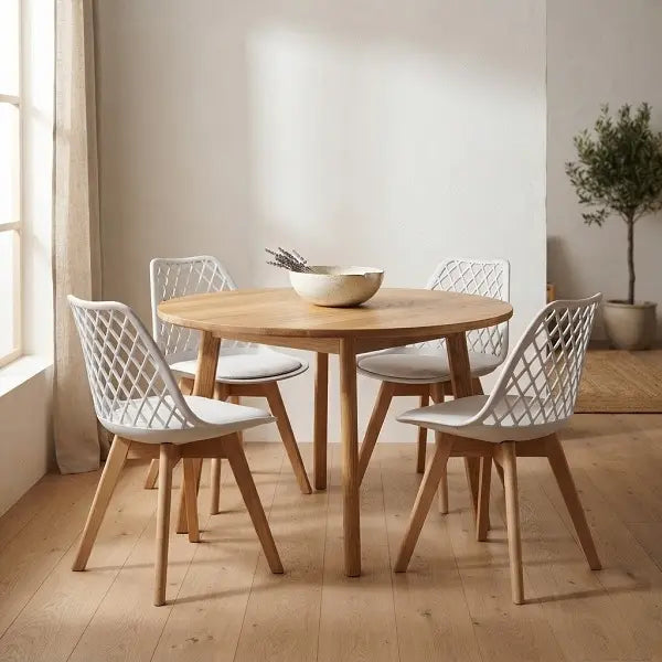 Silla de comedor MASKA SOLHUSEN respaldo de malla blanca pack de 4
