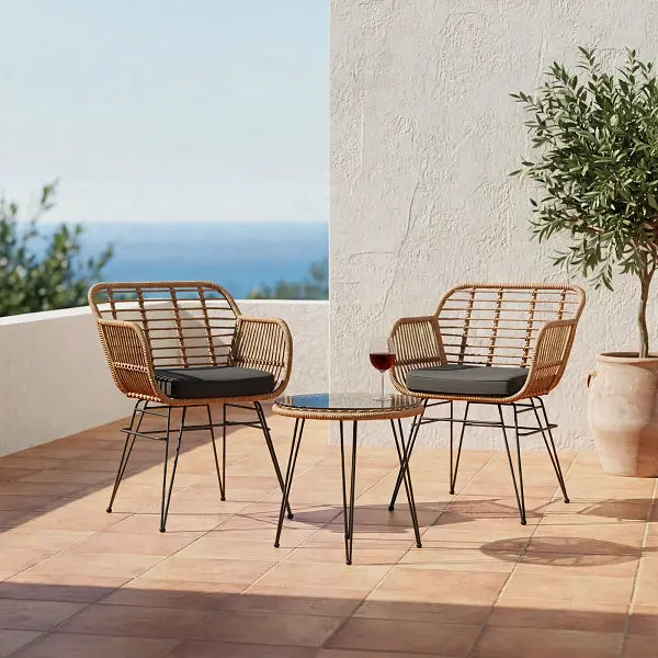 Conjunto de Bistró IBIZA — Ratán y Cristal para 2