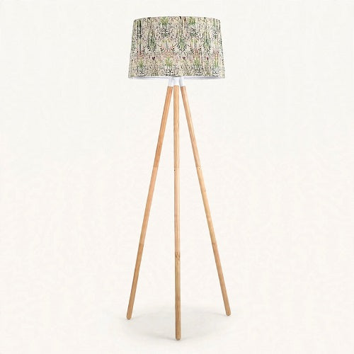 Lámpara de Pie BLOMMA — Trípode de Madera y Pantalla Floral, 146 cm