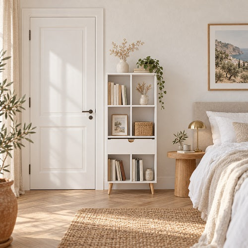 Librería LOVA — Blanca, 6 Compartimentos y 1 Cajón, 121 cm