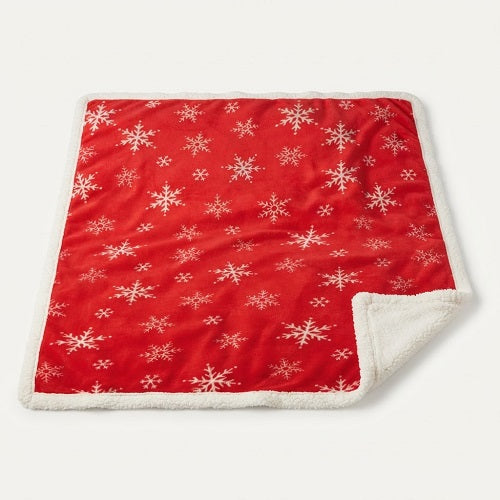 Manta Navideña SNOFILT — Copos de Nieve Rojo, Franela y Sherpa, 150x190 cm