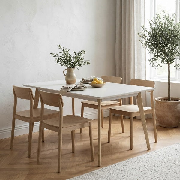 Mesa de Comedor MATA — Tablero Blanco y Patas de Haya, 120x80 cm