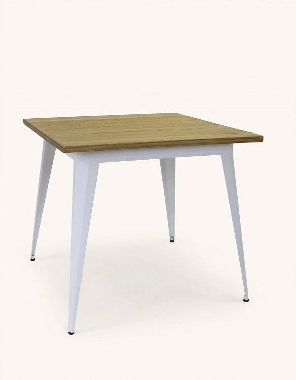 Mesa de Comedor NERJA — Madera y Acero, Blanco, 80x80 cm
