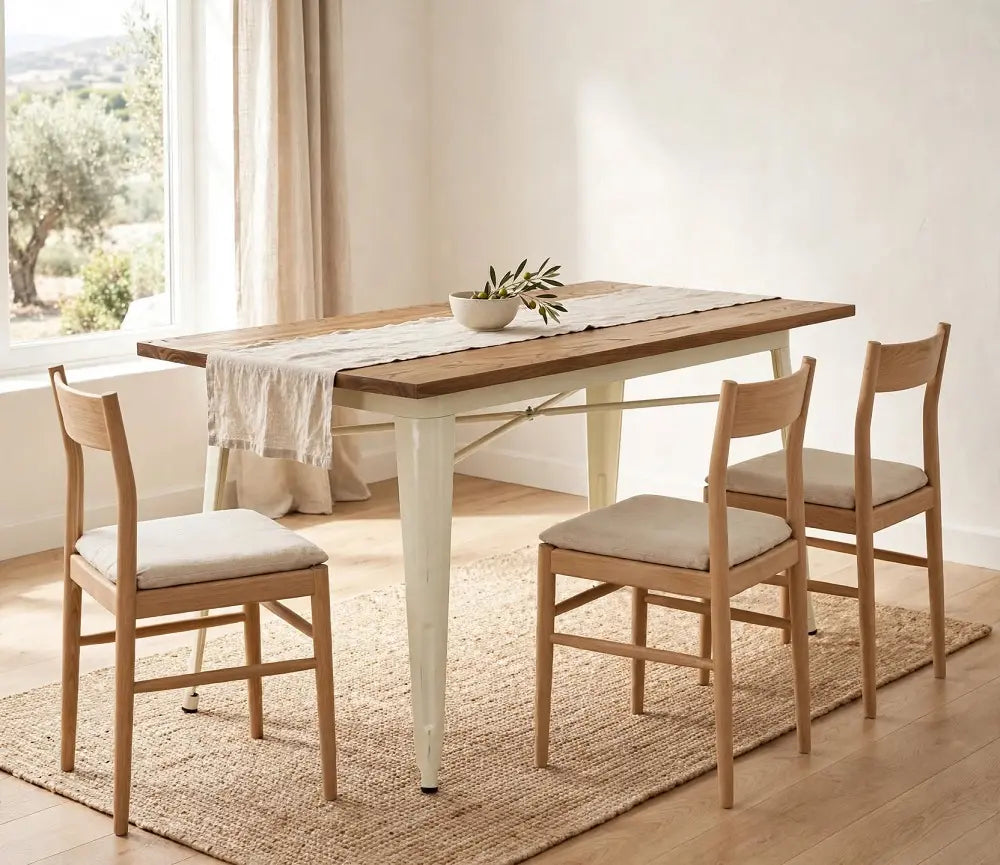 Mesa de Comedor SMED — Madera de Olmo y Acero Acabado Vintage