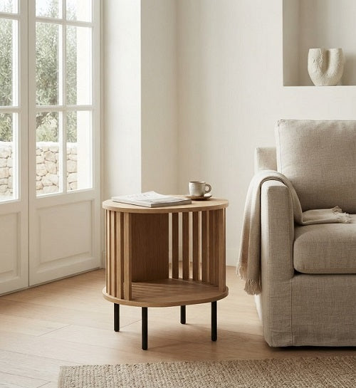 Mesa Auxiliar KANT — Listones de Madera y Acero,