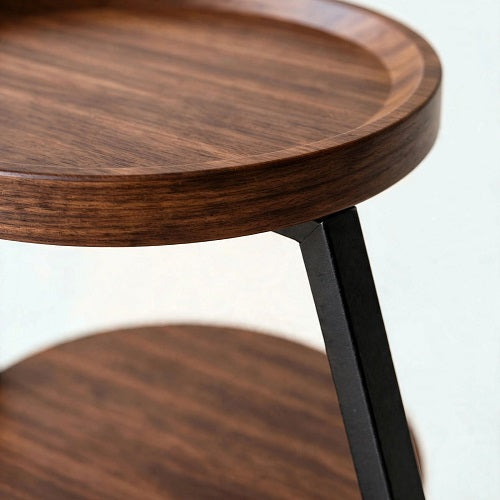 Mesa Auxiliar TRINN — Redonda 3 Niveles, Efecto Madera y Metal
