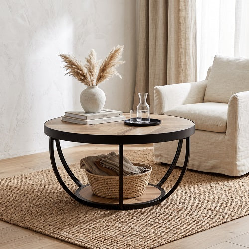 Mesa de Centro VARV — Redonda 2 Niveles, Madera y Metal, Ø80 cm