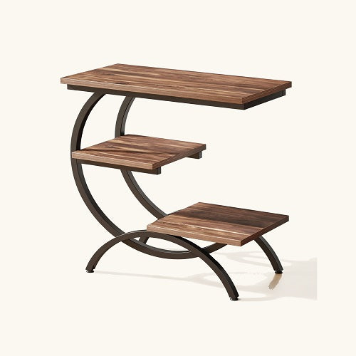 Mesa Auxiliar TRAPP — Forma en C, 3 Niveles, Madera y Hierro