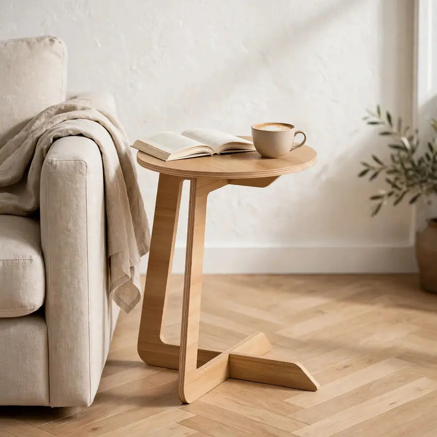 Mesa Auxiliar BUKT — Forma en C, Madera Natural