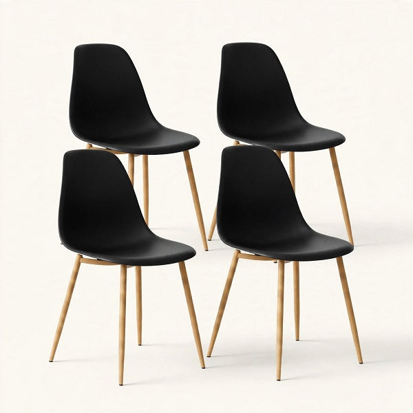 Juego de 4 Sillas de Comedor SVART — Negro con Patas de Metal Símil Madera