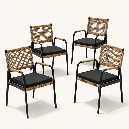 Set de 4 Sillas de Exterior KORG — Mimbre y Metal
