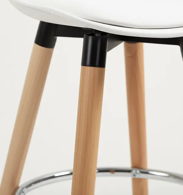 Set de 2 Taburetes de Bar PALL — Blanco y Madera de Haya H91cm
