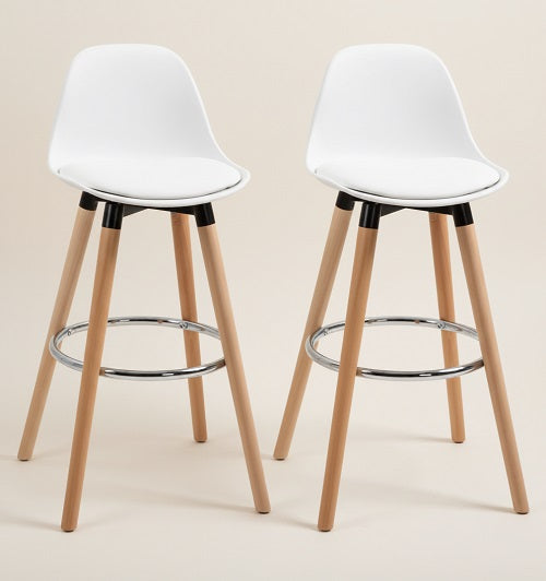 Set de 2 Taburetes de Bar PALL — Blanco y Madera de Haya H91cm