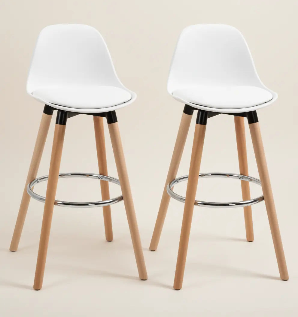 Set de 2 taburetes de bar SOLHUSEN PALL blanco y madera de haya