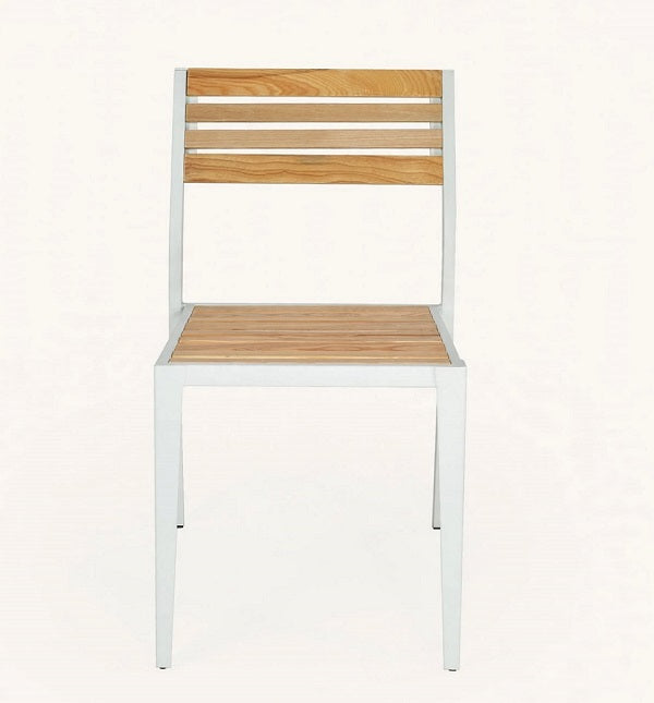 Silla de exterior DUNA — Fresno y acero blanco