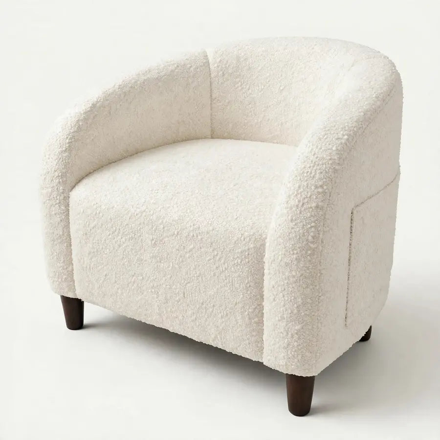 Sillón SOLHUSEN BOLL redondo en bouclé con bolsillo lateral blanco