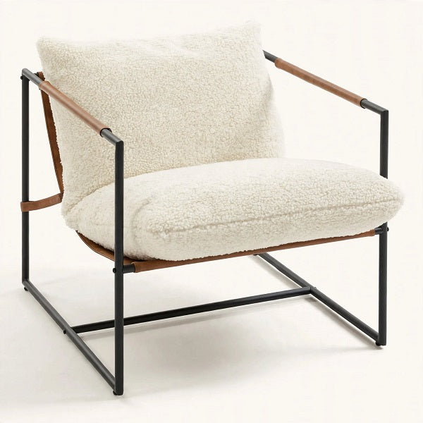 Sillón MJUK — Tapizado Crema, Asiento Ancho y Estructura de Acero