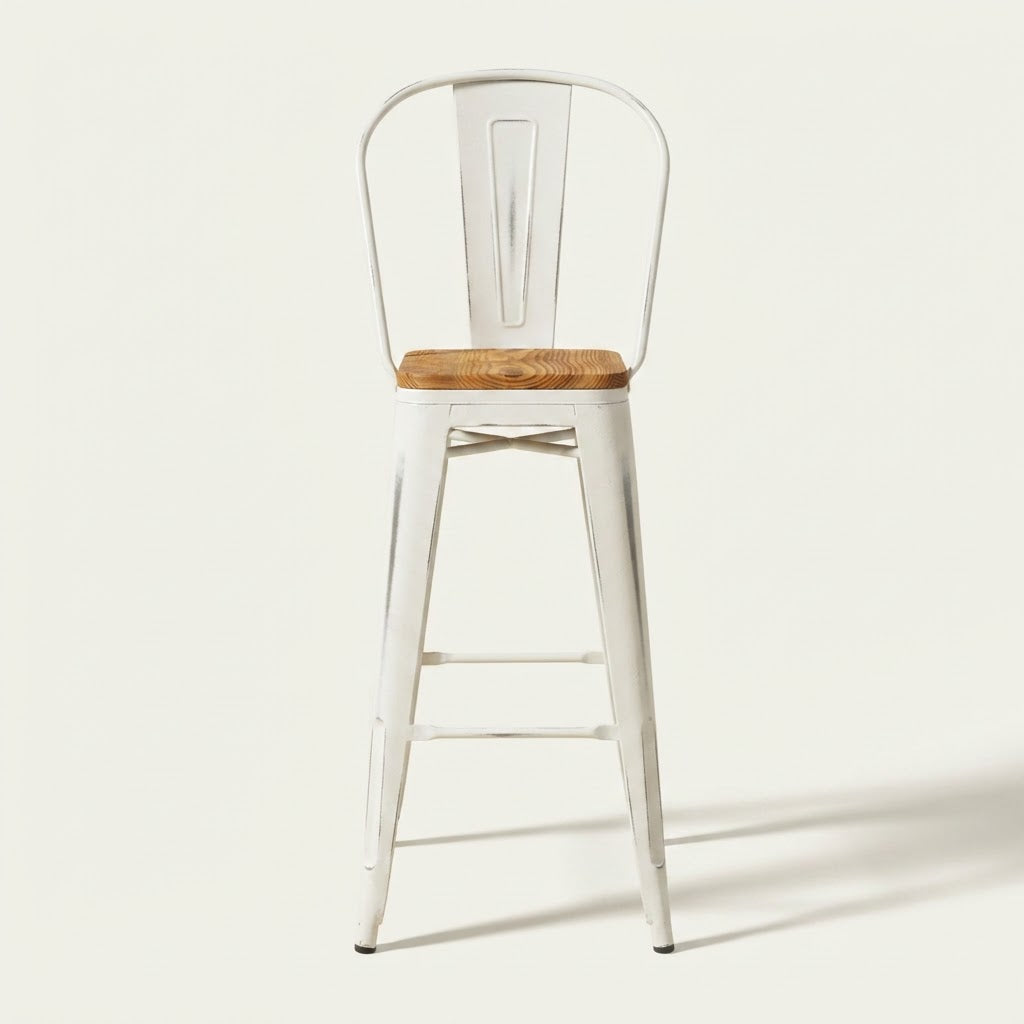 Taburete SOLHUSEN PORTO vintage blanco respaldo alto